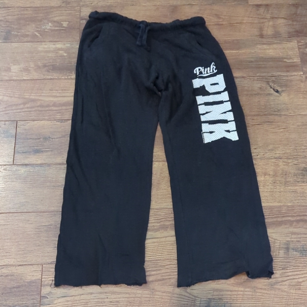 PINK Victoria's Secret Black Track Pants with White Logo